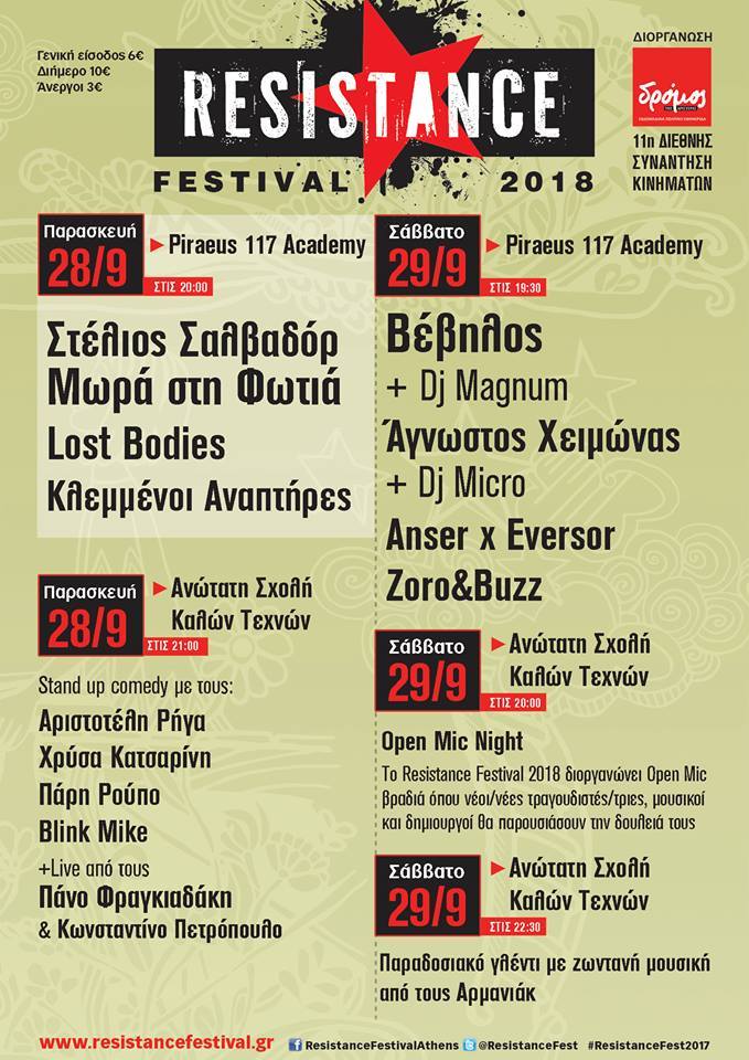Resistance Festival 2018 «Θυμήσου, κοίτα τα αστέρια κι όχι τα πόδια σου»